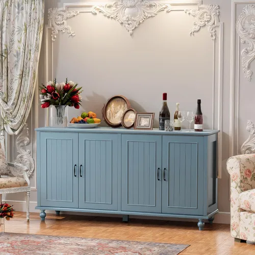 Miniatura 4 de Scurrty Armario buffet con almacenamiento, barra de café de 62 pulgadas en cocina, buffet con 4 puertas, aparador buffet para comedor, cocina y sala