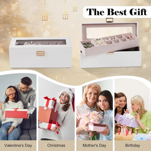 Miniatura 6 de Dajasan Cajas de joyería para mujeres y niñas, caja organizadora de joyas, caja organizadora de joyas de 2 capas con tapa transparente, organizador