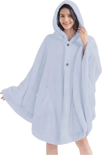 Miniatura 14 de PAVILIA Angel Wrap Hooded Blanket Poncho, Wearable Blanket Throw Wrap Poncho for Women Adult, Cozy Fluffy Sherpa Shawl Cape
