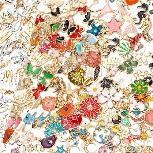 Miniatura 7 de SANNIX 500 dijes al por mayor al por mayor surtidos chapados en oro esmaltados pendientes para pulsera, collar, bricolaje, fabricación de joyas
