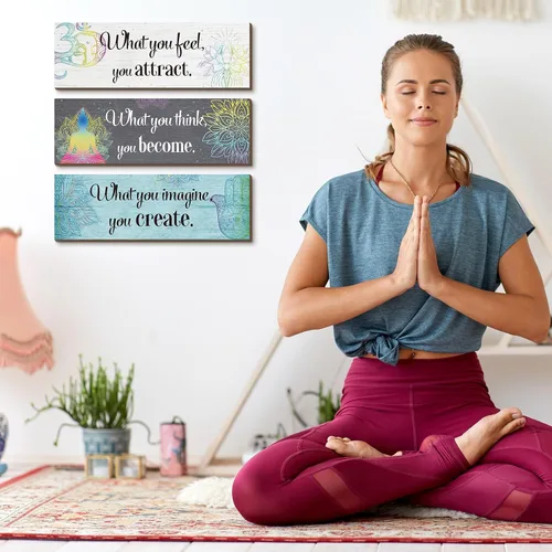 Miniatura 2 de Yerliker Decoración de 3 Budas, arte de pared de meditación, decoración de chakras para dormitorio, citas zen, decoración de pared, regalo