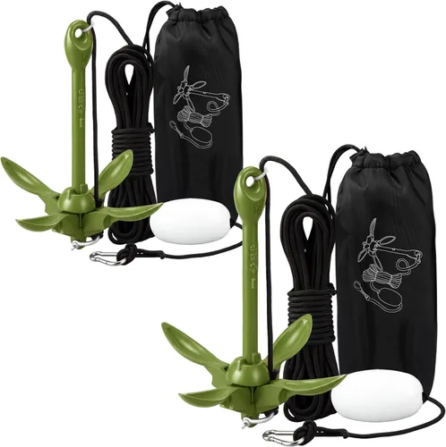 Miniatura 41 de Lounsweer Paquete de 2 anclajes de kayak marino de 1.5/3.5 libras, kit de anclaje plegable para barco, kayak, pesca, accesorios para botes pequeños
