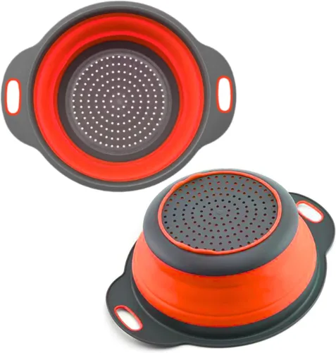 Miniatura 22 de Colador redondo de silicona azul plegable – Colador de cocina plegable pequeño colador plegable azul con asas de plástico para drenar verduras