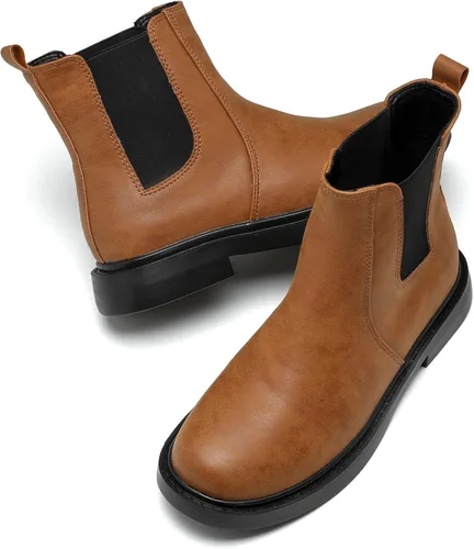 Miniatura 7 de DADAWEN Botas Chelsea de combate para mujer con elástico a la moda, puntera redonda, botines cómodos para mujer