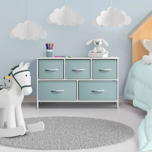 Miniatura 6 de Sorbus Cómoda Infantil con 5 Cajones - Unidad Organizadora de Almacenamiento con Marco de Acero, Parte Superior de Madera, Cajones de Tela Fáciles