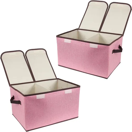Miniatura 12 de Caja de almacenamiento plegable de tela, 16.5 x 11.8 x 9.8 pulgadas (largo x ancho x alto), con doble tapa y divisores, organizador grande