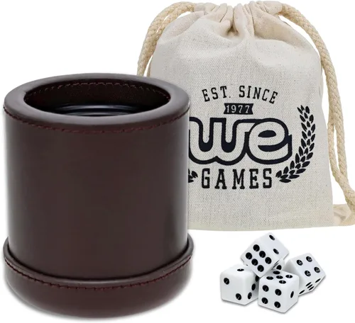 Miniatura 11 de WE Games Juego de dados de cuero negro profesional hecho a mano, viene con 5 dados de juego estándar y bolsa de tela, rodillo de dados