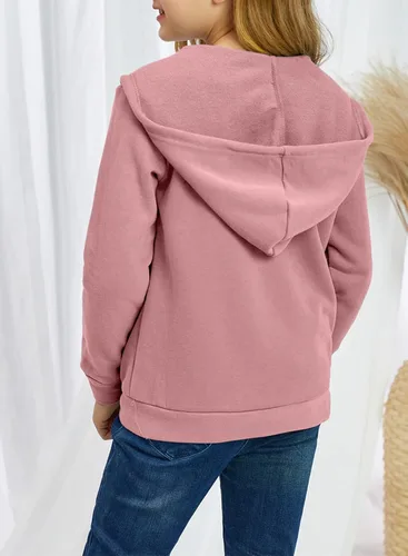 Miniatura 6 de Sidefeel Sudadera con capucha de manga larga con cremallera para niñas, abrigo casual con bolsillos 4Y-13Y