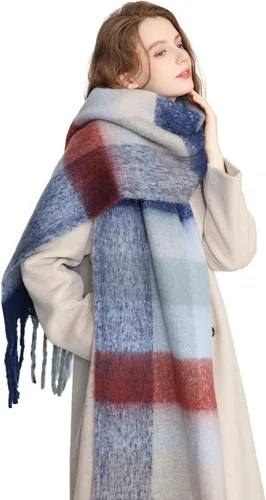 Miniatura 5 de Yatemiole Bufanda de cachemira para mujer, bufanda de cuadros de color grande para invierno