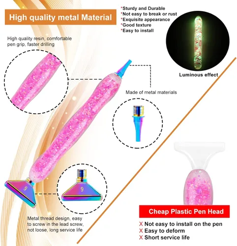 Miniatura 4 de Snewvie Set de Herramientas y Accesorios para Lápiz de Pintura de Diamantes, 1 Bolígrafo Luminoso de Arte de Diamantes y 6 Puntas Multi Placer