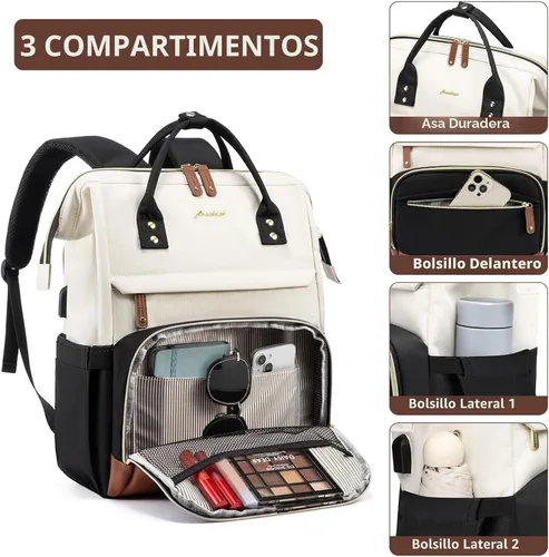 Miniatura 3 de Focdod - Mochila para mujer de 15.6 pulgadas: mochila para computadora portátil, bolsas de trabajo, mochilas con cargador USB, mochila escolar