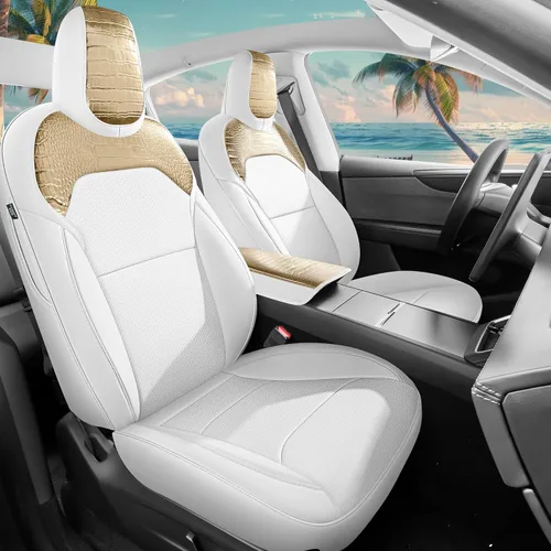 Miniatura 24 de Fundas de Asiento Negras para Tesla Model Y, Funda de Asiento de Coche Tesla de 12 Piezas, Impermeable, Cuero Nappa, Totalmente Envueltas, Negro