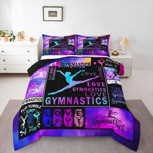 Miniatura 19 de Erosebridal Juego de edredón para niñas de baile, tamaño individual, juego de ropa de cama de ballet con purpurina para niños, adolescentes