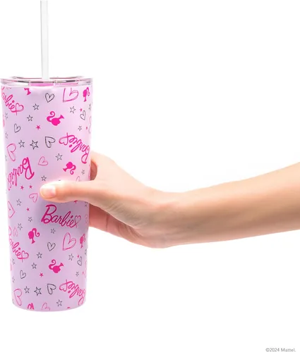 Miniatura 8 de Dragon Glassware x Barbie - Vaso térmico aislado al vacío con tapa y pajilla, vaso térmico de acero inoxidable de 24 onzas con 2 pajillas, vaso