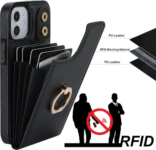 Miniatura 5 de Folosu Funda compatible con iPhone 12 Mini con soporte para tarjetas, rotación de 360°, soporte de anillo de dedo con función atril, protección