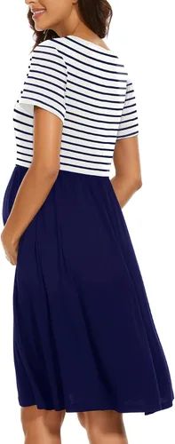 Miniatura 4 de Vestido de maternidad de manga corta para mujer, ropa de embarazo con bolsillos