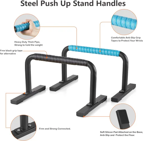 Miniatura 2 de Paraletas de entrenamiento de fuerza, barras de flexión, asas de flexiones, equipo de calistenia para entrenamiento en casa, barras de gimnasia Negro