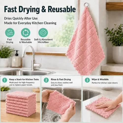 Miniatura 5 de kimteny Paquete de 12 Paños de Cocina para Platos, Paños de Cocina Premium, Paños de Cocina de Terciopelo Coral Superabsorbentes, Antiadherentes al