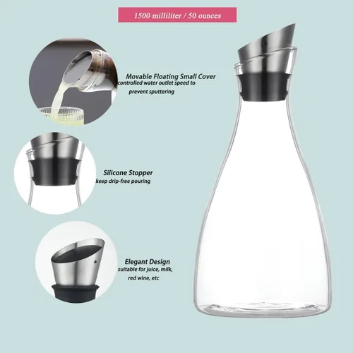 Miniatura 4 de Jarra de vidrio de borosilicato de 50 onzas con tapa, jarra de vidrio para agua fría/caliente, té helado y bebida de limonada