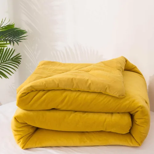 Miniatura 5 de Wellboo Juegos de Edredones de Terciopelo Amarillo Mostaza Tamaño King Sólido Esponjoso Ropa de Cama de Cúrcuma Edredones Lisos Amarillo Oscuro