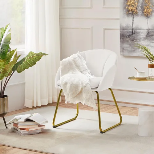 Miniatura 5 de Yaheetech Sillón moderno de terciopelo para tocador, silla de maquillaje en forma de flor con patas de metal dorado para sala de estar, sala