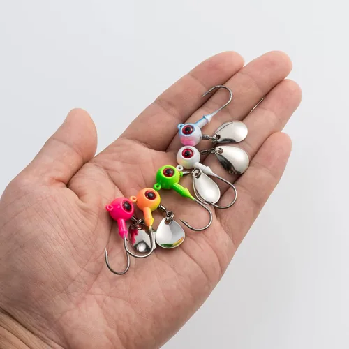 Miniatura 9 de Dr.Fish Paquete de 10 jigs Underspin cabezas de agua dulce Swimbait Ball Jig Bass Walleye anzuelos de pesca Colorado Spinner Blade Parte inferior