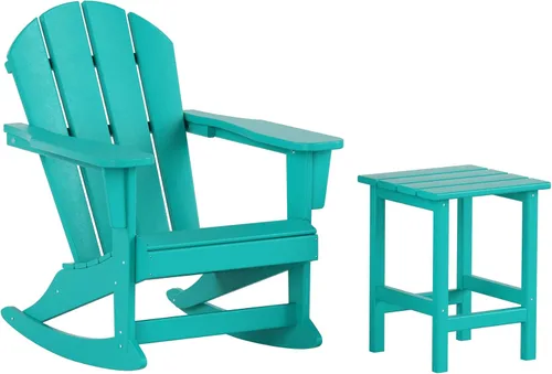 Miniatura 19 de WestinTrends Malibu - Juego de 3 sillas mecedoras Adirondack de polietileno para exteriores y patio con mesa auxiliar (2 plazas), color azul marino