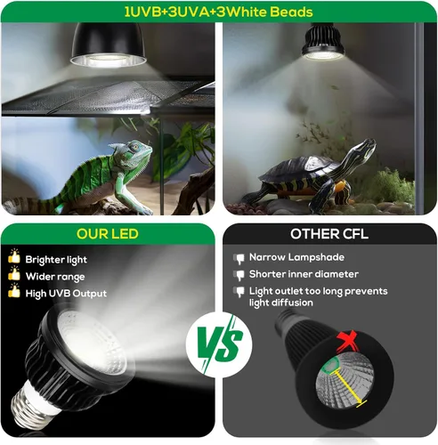 Miniatura 3 de Bombilla de luz de reptil UVB de alta intensidad 5.5 W 5.0 espectro completo UVA UVB para reptiles que simulan la luz solar promueve la síntesis