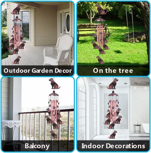 Miniatura 6 de Campanillas de viento de jardín para gatos al aire libre y en interiores - con 4 tubos, 6 campanas, 7 gatos, atrapaventos de gatos móviles