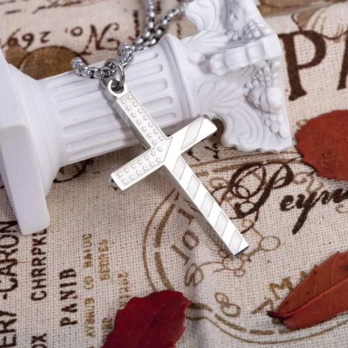 Miniatura 3 de Wolentty Collar de acero inoxidable con cruz de la bandera estadounidense grabada filipenses religiosos 413, joyería para hombres, Metal