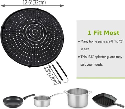 Miniatura 2 de Pantalla de silicona contra salpicaduras para sartén, protector contra salpicaduras de grasa para sartén, protector de salpicaduras de aceite Negro