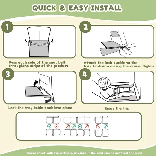 Miniatura 6 de Cama de avión para niños pequeños, extensor de asiento de avión para niños, artículos esenciales de viaje para bebés, color verde