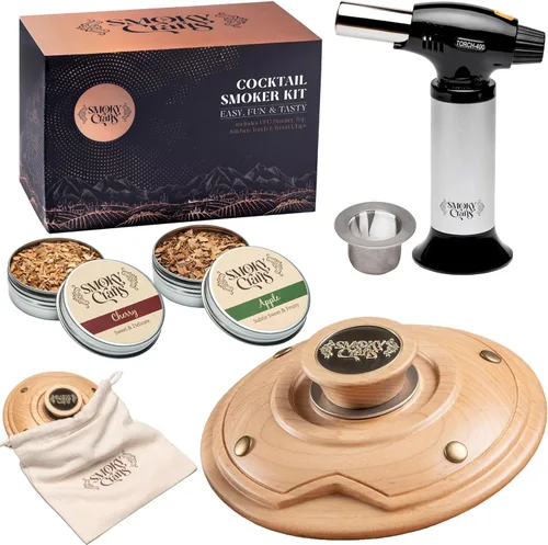 Miniatura 13 de Kit de ahumado de whisky de acacia Smoky Crafts con pistola ahumadora y astillas de madera (manzana y cereza) - Kit de ahumado de bebidas - Juego