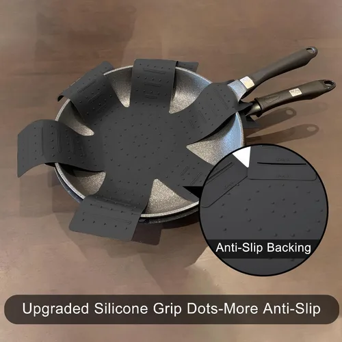 Miniatura 4 de Protectores de ollas y sartenes, almohadilla protectora de silicona de 3 piezas, protector de sartén apilable. Tiene un diseño único de apertura