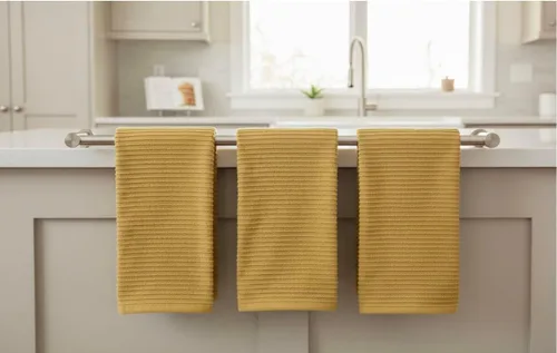 Miniatura 2 de Serafina Home Paños de cocina a cuadros amarillo mostaza: paño de 100 % algodón, suave, para limpieza y secado, absorbente, de rizo, con asa, juego