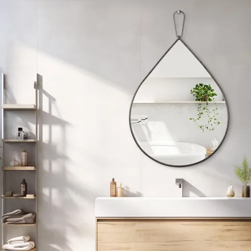 Miniatura 2 de Espejo colgante de pared de 26 x 18 pulgadas, espejos en forma de lágrima con marco de metal, espejos de pared de bronce decorativos para baño, sala