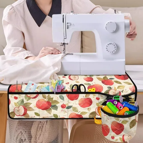 Miniatura 4 de Alfombrilla para máquina de coser con estampado de manzanas rojas para mesa con bolsillos, resistente al polvo, compatible con máquina de coser
