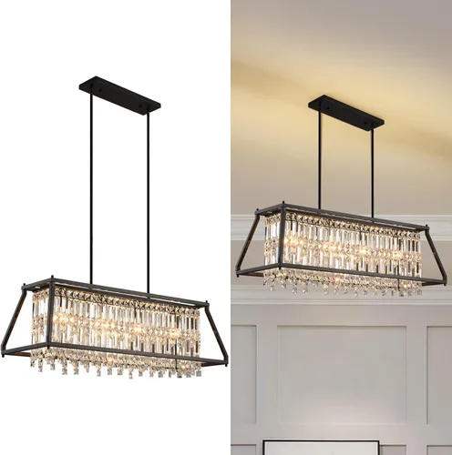 Miniatura 28 de LMQNINE Candelabro Moderno para Vestíbulo, Candelabro de Cristal Dorado Lámpara Colgante de Entrada, Candelabros Redondos de Altura Ajustable