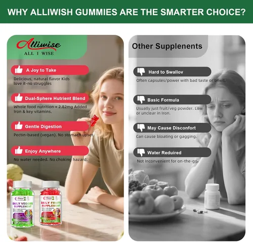 Miniatura 5 de Gomitas de frutas y verduras sin azúcar, súper verduras con 23 frutas y 25 verduras, minerales multivitamínicos y fibra, suplemento vegano de frutas