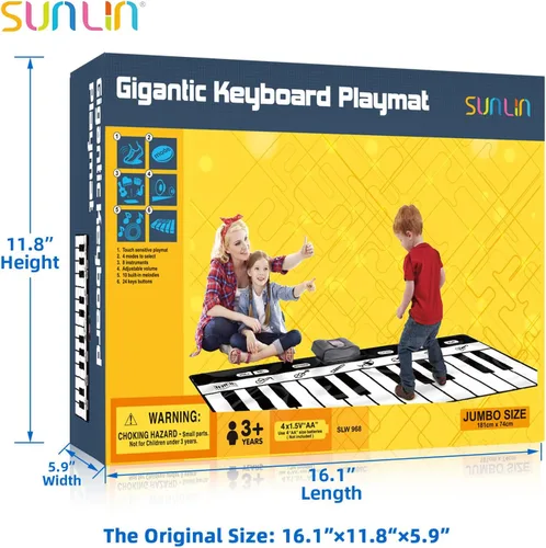 Miniatura 6 de SUNLIN Alfombrilla de piano de 6 pies, tapete de teclado de piso: 24 teclas, 10 demostraciones, 8 sonidos de instrumentos, grabación y reproducción
