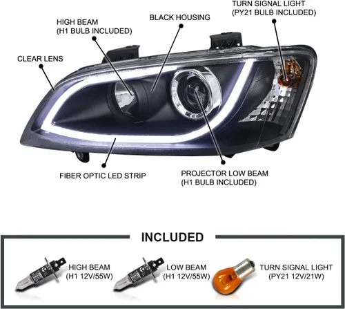 Miniatura 3 de SPEC-D TUNING Barra de luz LED negra para proyector compatible con Pontiac G8 2008-2009, conjunto de faros delanteros izquierdo + derecho