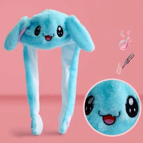 Miniatura 5 de Sombrero de conejo con orejas que se mueven de umbresen, sombrero de conejo de peluche divertido para niños Led azul
