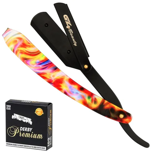 Miniatura 16 de Cuchilla de afeitar G4 de acero inoxidable con borde recto para afeitar, cuchillas reemplazables (negro)