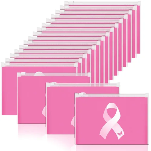 Abbylike 100 bolsas de maquillaje para concientización sobre el cáncer de mama, bolsas de cosméticos a granel con cinta rosa, regalos para