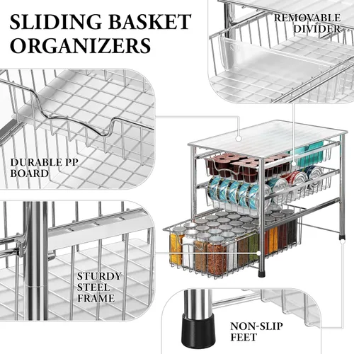 Miniatura 4 de Simple Houseware - cajón organizador apilable de 3 niveles, color cromo cromado