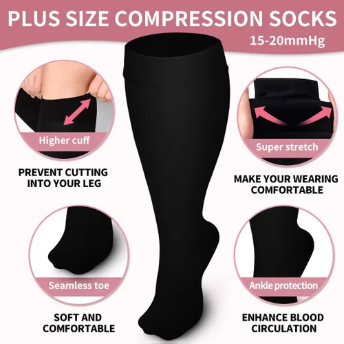 Miniatura 5 de Laite Hebe Plus Size Compression Socks for Women and Men-3 pairs Wide Calf Knee High Support for Circulation