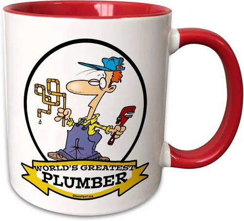 Miniatura 10 de 3dRose Funny Worlds Greatest Plumber II Occupation Job - Taza de cerámica de dibujos animados, 11 onzas, color blanco