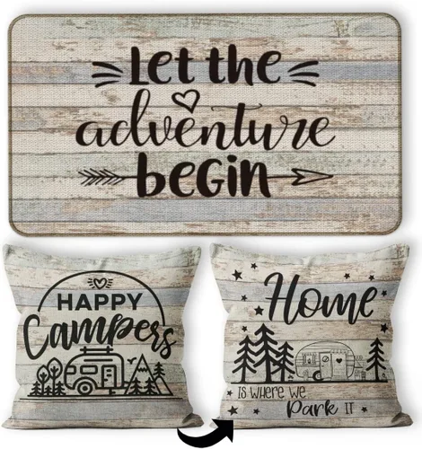 Miniatura 12 de Tapete para puerta de campamento, 30 x 17 pulgadas, para interiores, regalos de cámper, decoraciones de caravana, color negro, deja que la aventura