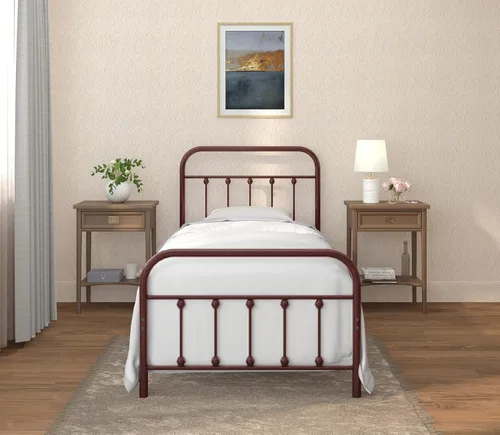 Miniatura 3 de Base de cama Golden Gate Beds vintage de hierro forjado con base de plataforma metálica clásica, cabecera y estribo, no necesita somier, fácil