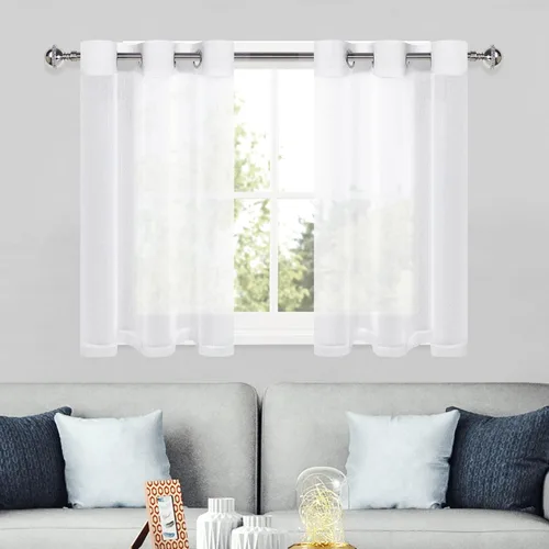 Miniatura 48 de DWCN Cortinas traslúcidas color verde frijol para sala de estar y dormitorio - Cortinas voile con aspecto de lino sintético con ojales en la parte